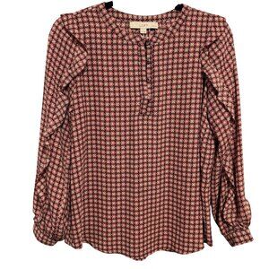 Loft Petites S Womens Geometric Print Long Sleeve Blouse